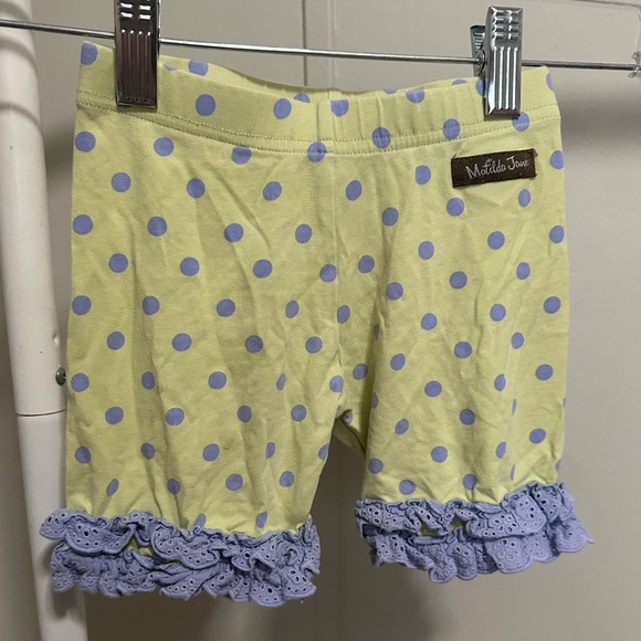Matilda Jane Other - Matilda Jane Green and Purple Polka Dot Shorties with eyelet ruffles size 6